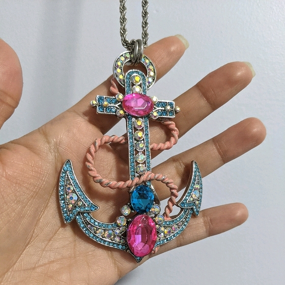 Betsy Johnson Jeweled Nautical Anchor Necklace - Picture 3 of 13
